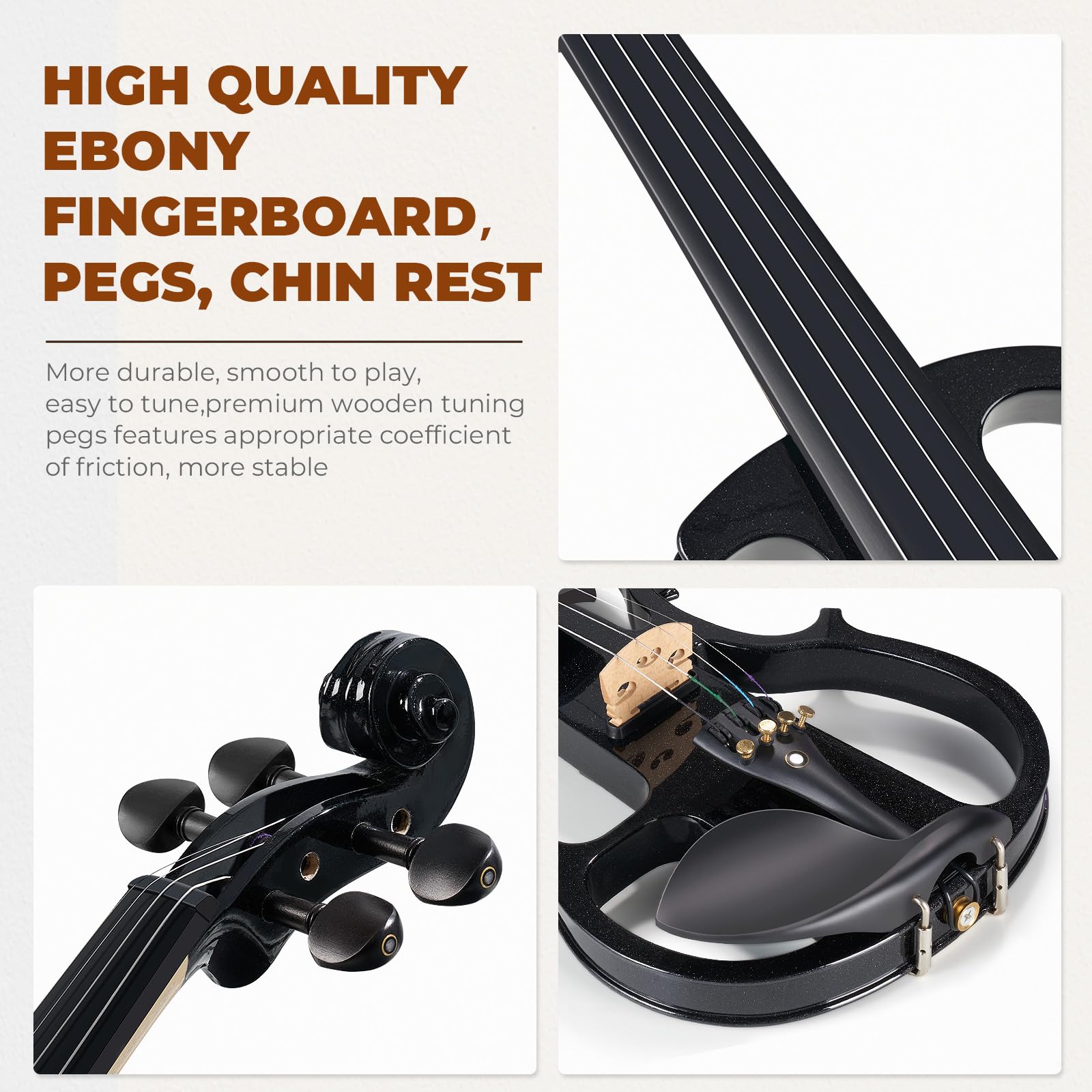Vangoa Electric Violin 4/4 Full Size Silent Electronic Violin
