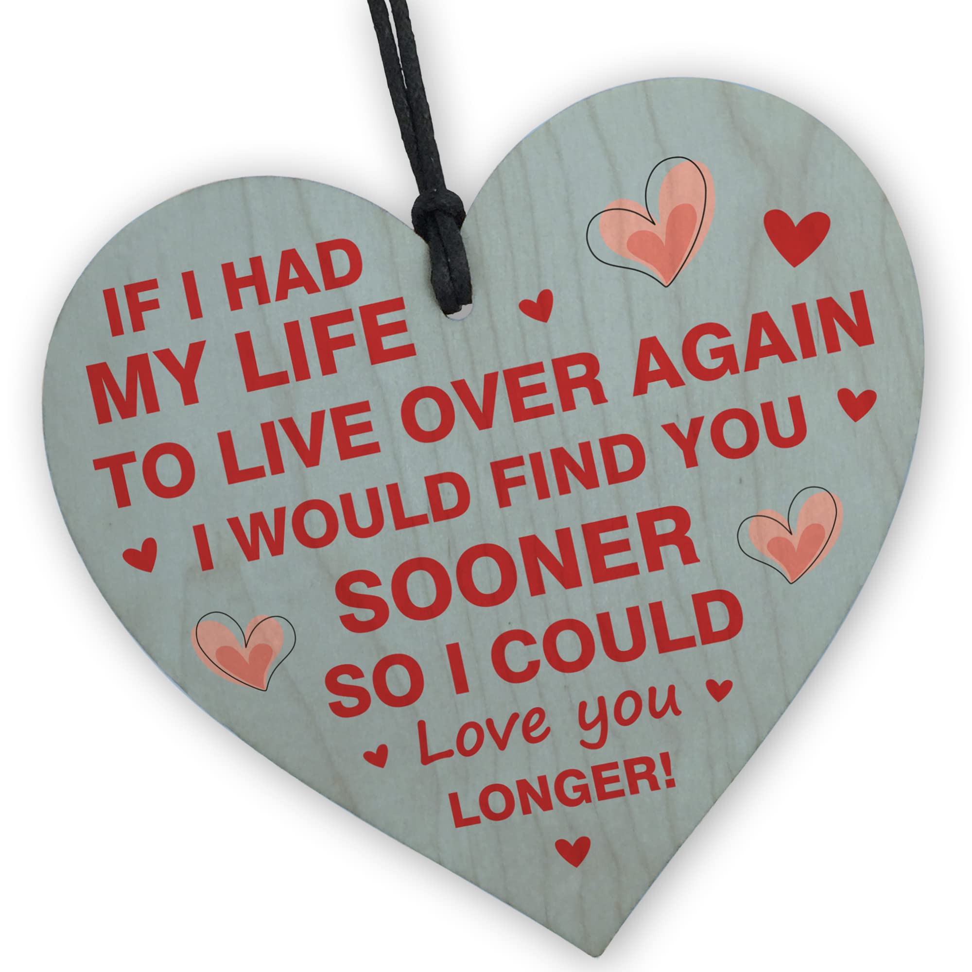 Red Ocean LOVE YOU LONGER Gift For Valentines Anniversary Wood Heart Gift Husband Wife Boyfriend