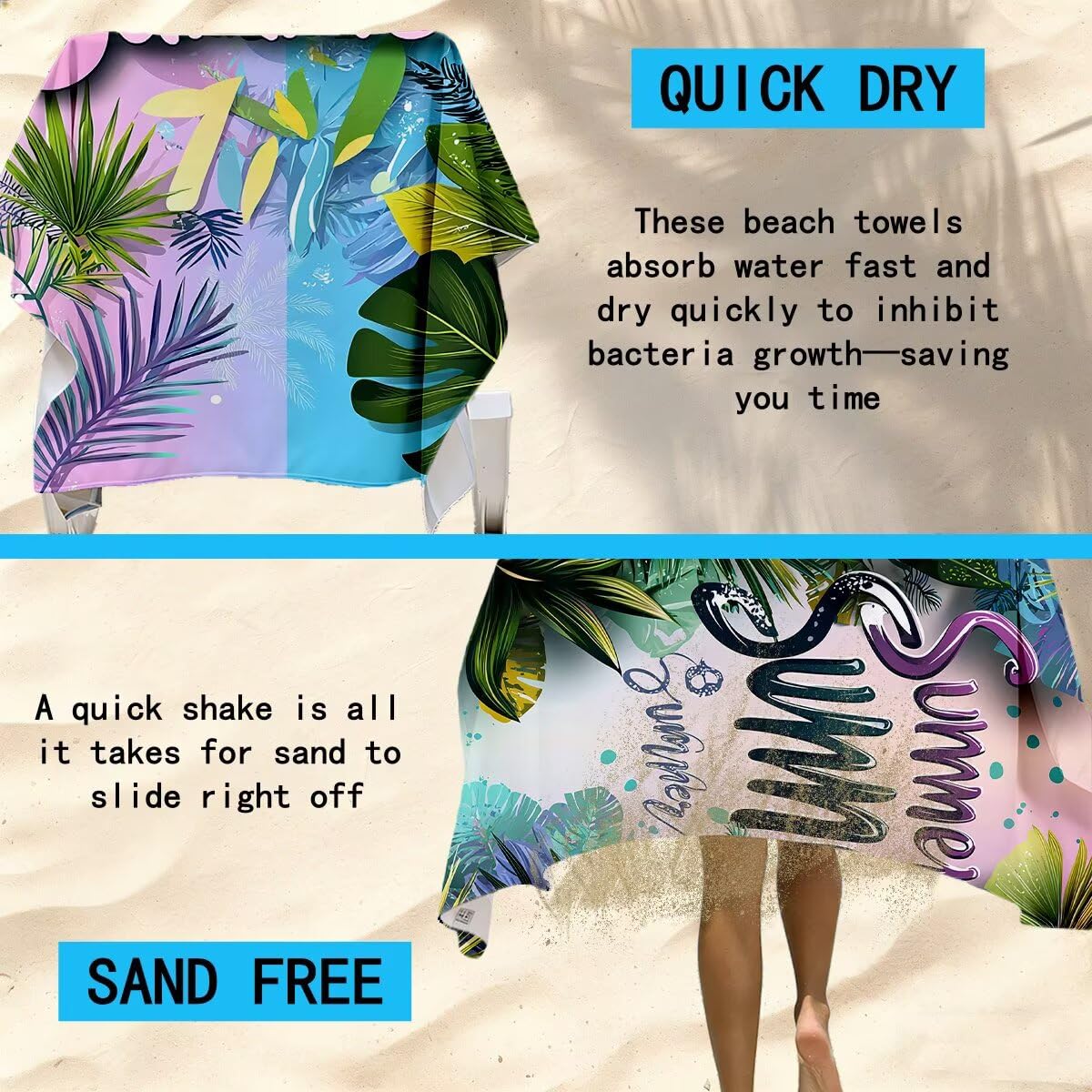 Strandtuch XXL 90x180cm 2er Set, Saunahandtuch Mikrofaser Handtuch, Schnelltrocknend Sporthandtuch Fitnessstudio, Leicht Badehandtuch Groß, Sandfrei Strandtuch, Geschenke für Männer (Sommer) -3749