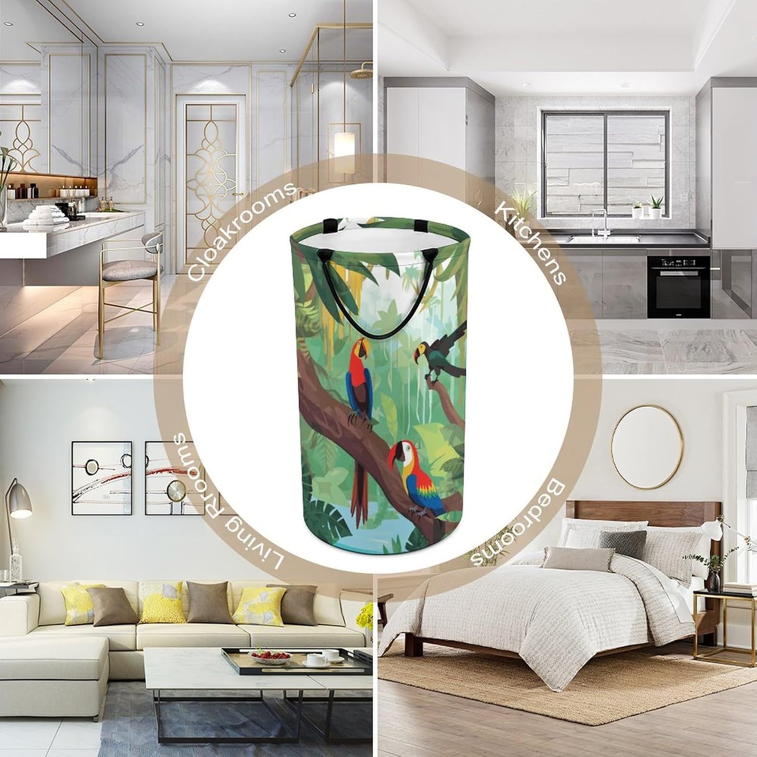 40x69cm Macaw And Toucan Perching of American Rainforests Large Collapsible Laundry Hamper, Waterproof Polyester Clothes Basket for Home Organization