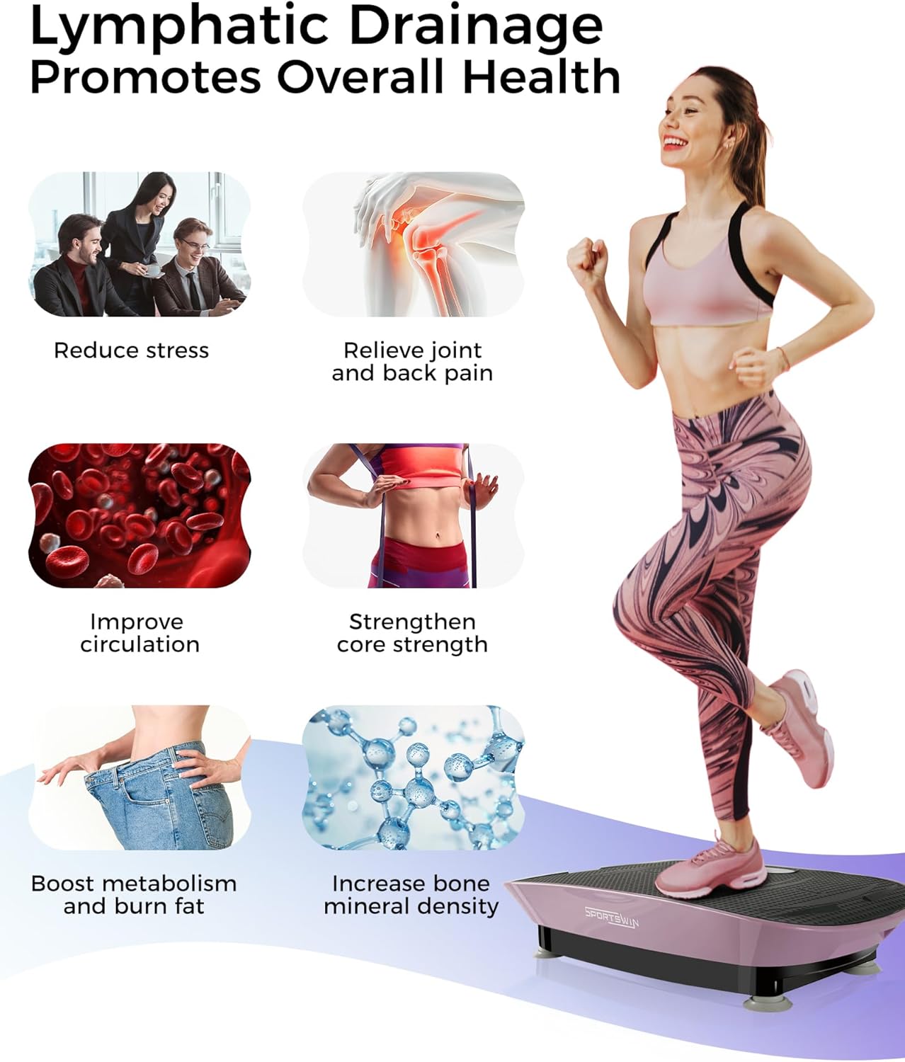 Vibration Plate Exercise Machine, Fitness Platform Shaking Full Body, Vibration Plate for Lymphatic Drainage,Motor Speed Control , Home Training Equipment for Weight Loss  Toning