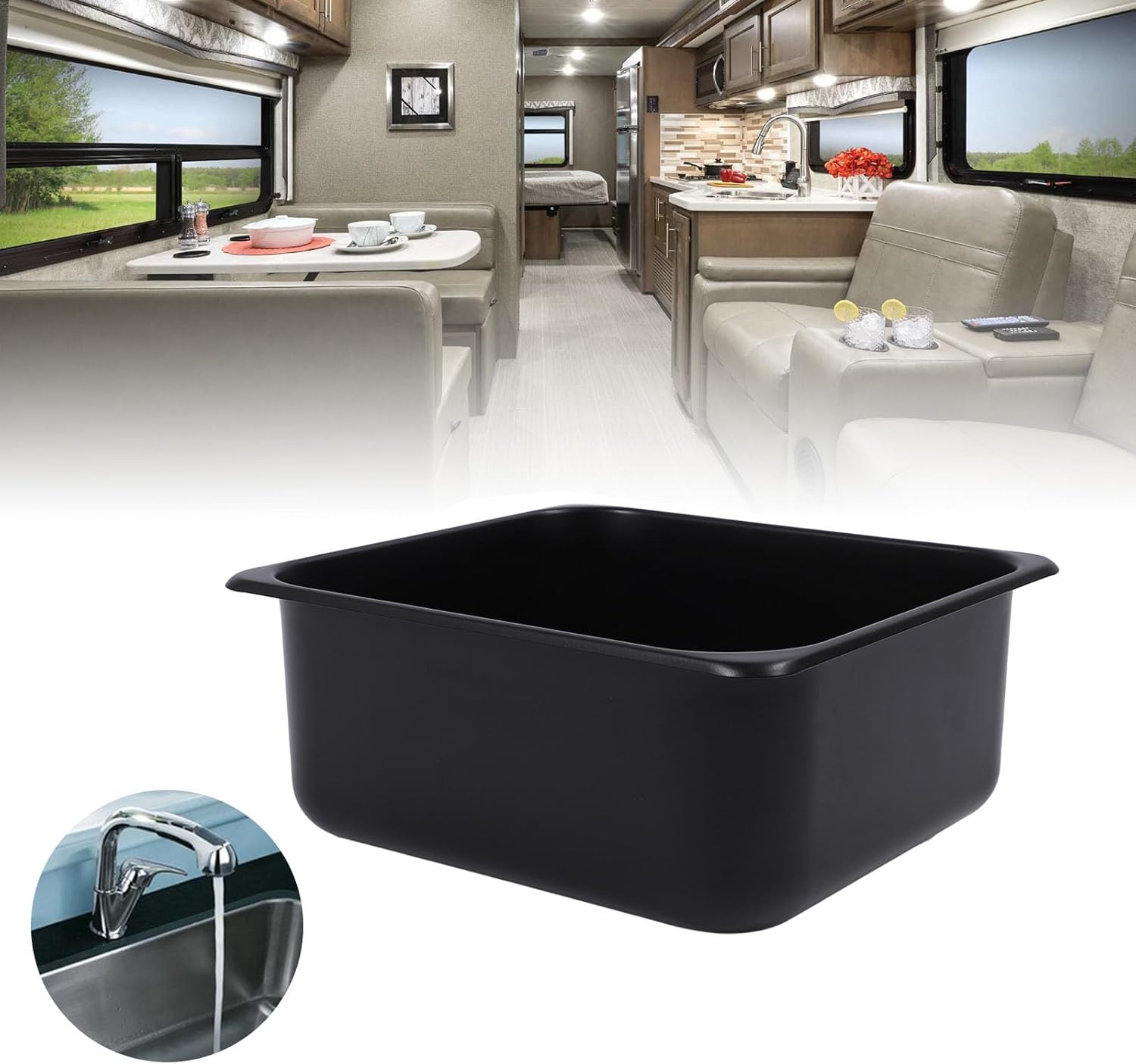 RV Kitchen Sink, 13.78x12.6x5.91in Rectangular Stainless Steel Sink for RV, 1.57in Outlet Large Capacity Sink Single Bowl Sink Bowl Basin Bar Sink for Kitchen, Workstation,
