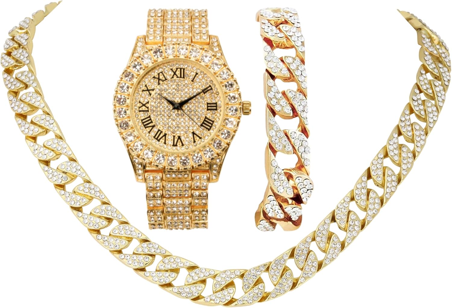 Charles Raymond Ice on Blast! Bling'ed Out Hip Hop Rolly Looks w/Ice on Watch & Jewelry -Your Choice of Matching Zig Zag Bling'ed Out Necklace Set or Necklace & Bracelet Set - ZZ Sets