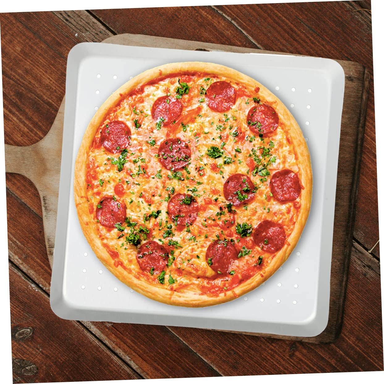 1pc Perforated Pizza Pan Square Aluminum Baking Tray for Home and Restaurant Easy to Clean Pizza Baking Tool for Lovers and Non-deformable Design