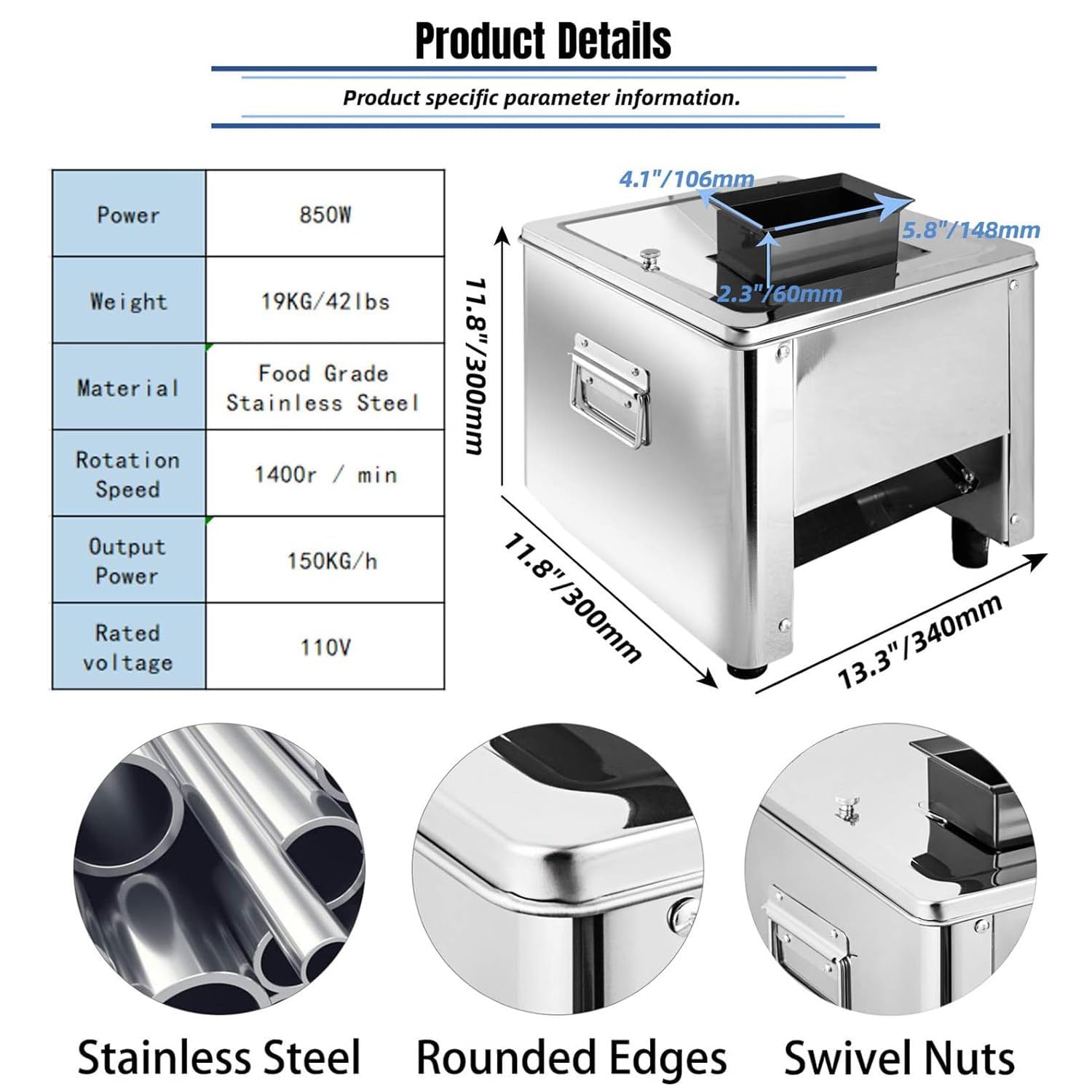 Cortadora De Carne Eléctrica De Acero Inoxidable - Máquina Cortadora Automática De Carne Fresca para Pechuga De Pollo Deshuesada, Cerdo Y Verduras Blandas - Ancho De Rebanada(Size:15mm)