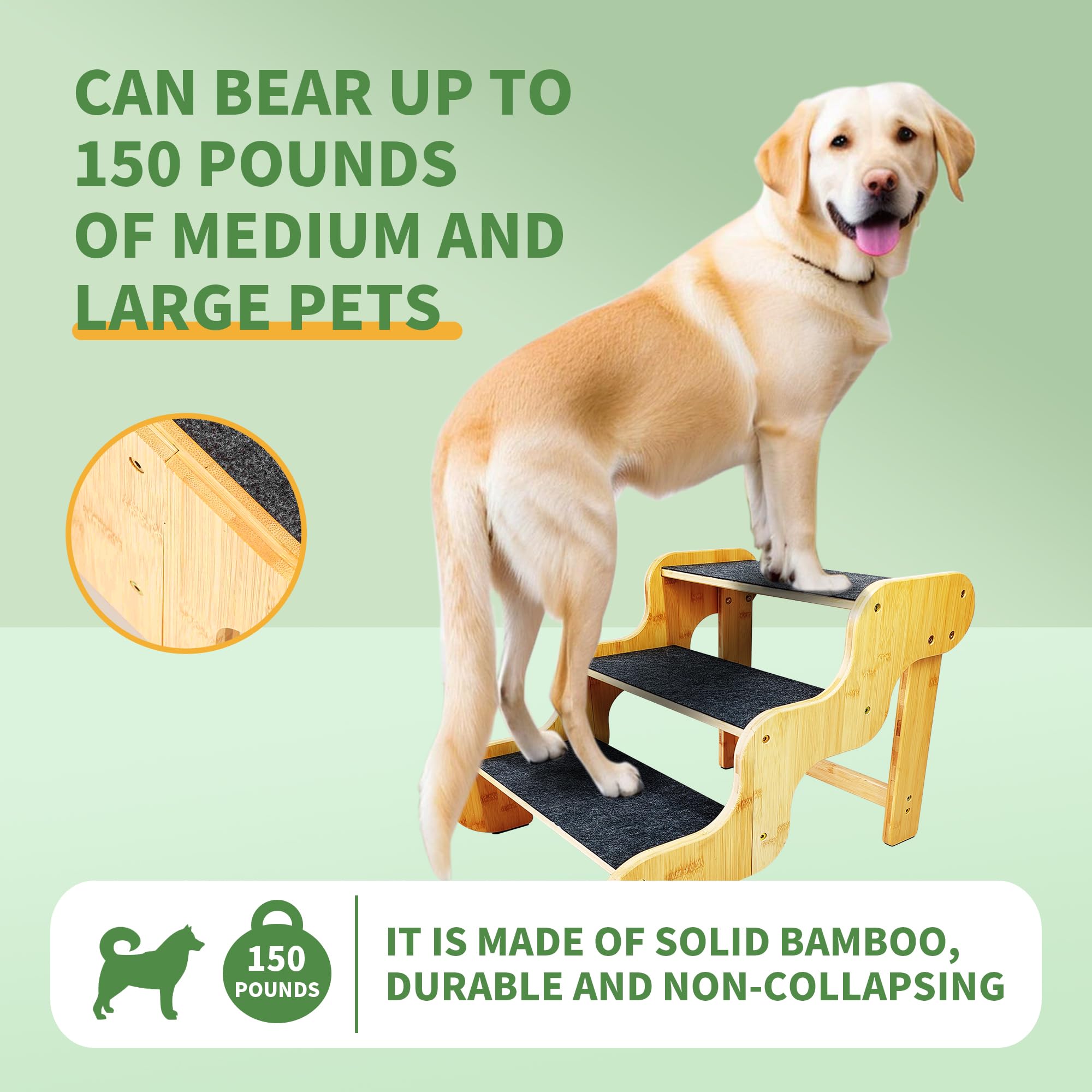 Escaleras de 3 escalones para perros pequeños, escalones de bambú para perros que ayudan a tus perros a subirse a la cama alta o al sofá, también adecuadas para otros gatos o mascotas