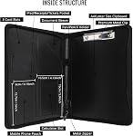 GraduatePro Zippered Leather Business Padfolio Notebook with Letter Size Clipboard, A4 Portfolio Binder & Organizer Folder, Interview/Resume Document Organizer with Sleeve Holder Black