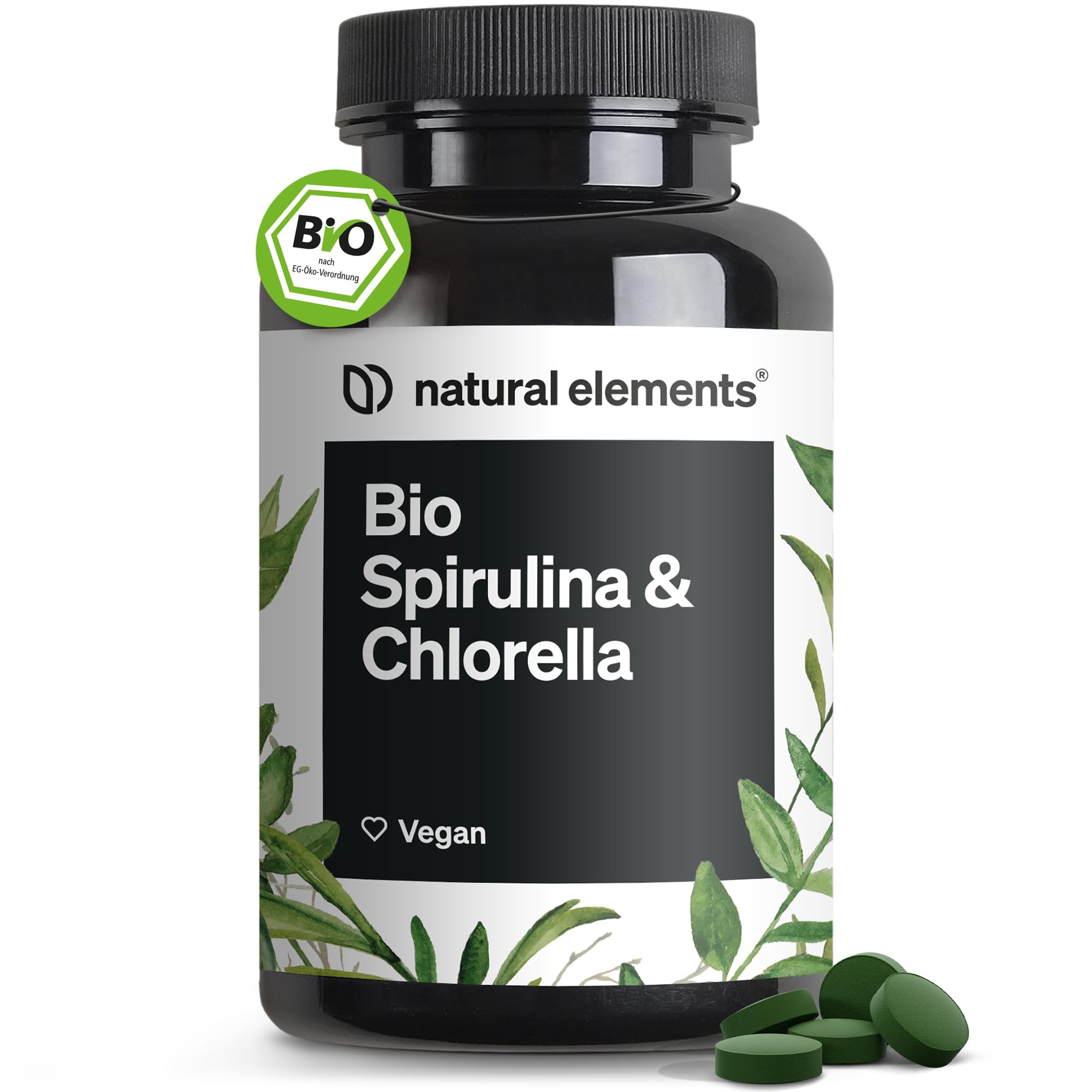 natural elements Bio Spirulina & Chlorella Presslinge – 500 Tabletten