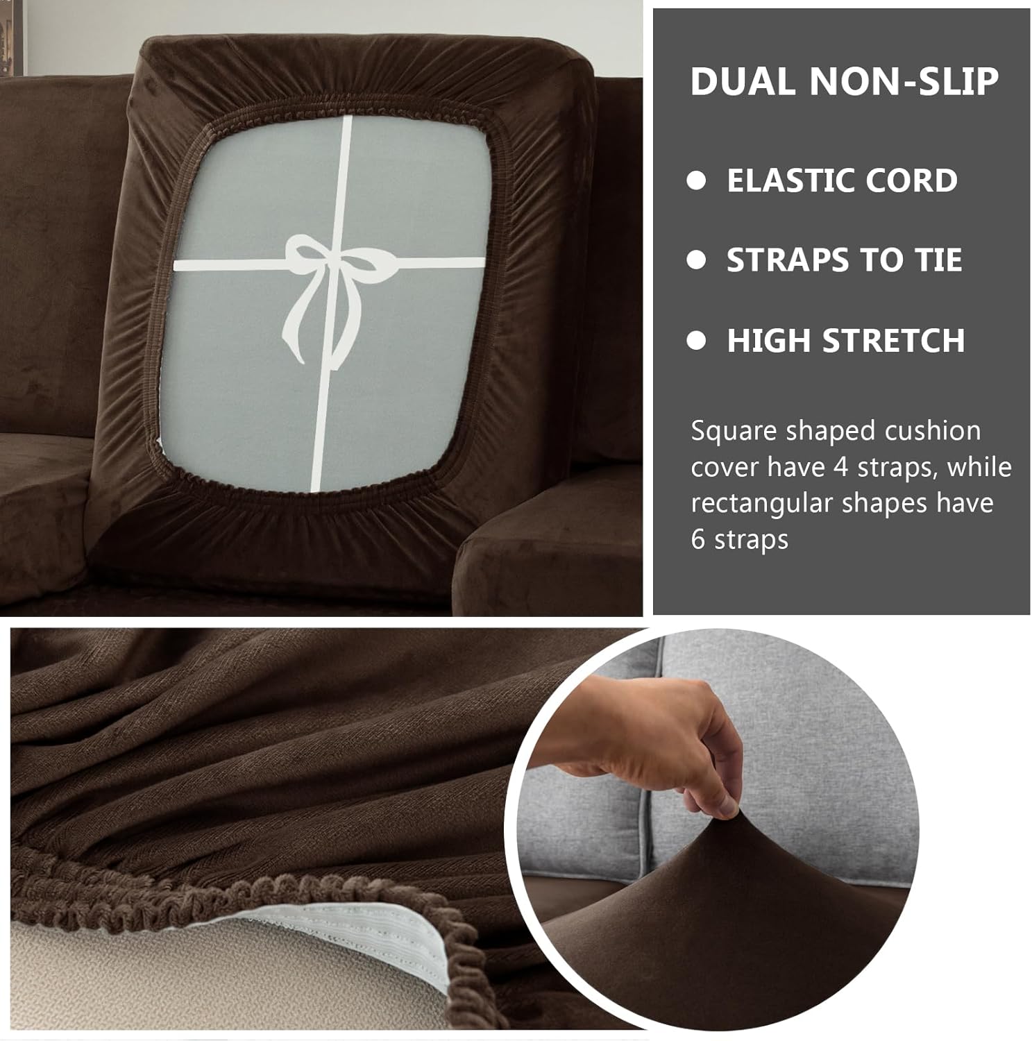 UNBBRRL 100% Waterproof Sofa Cover for RV, RV Couch Covers for Sofa Bed Velvet, Non-Slip Camper Couch Cushion Covers with Elastic Bottom and Straps (Brown,W 59-75 in, D 22-26 in)