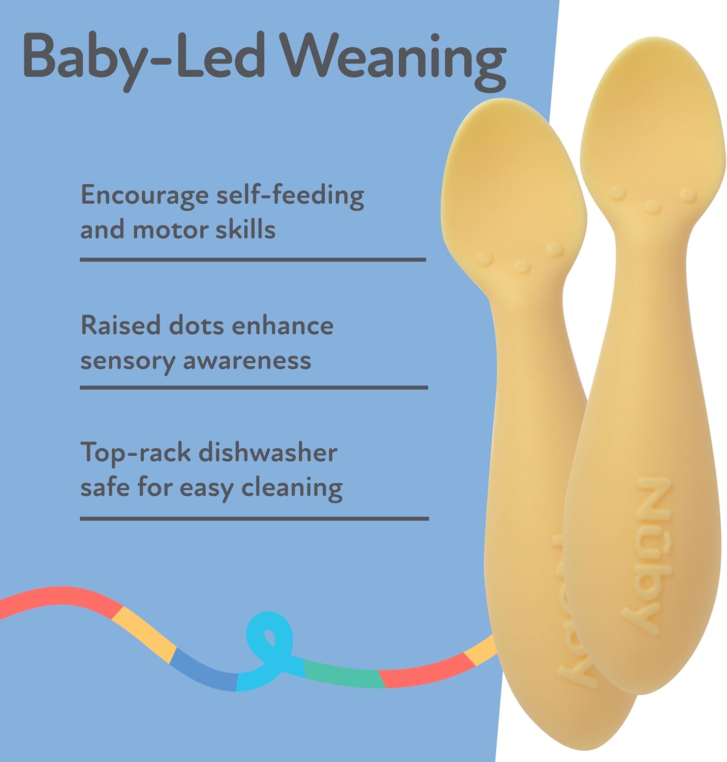 Nuby Silicone Mini Spoons - (2-Pack) Baby-Led Weaning Spoons for Babies - 4+ Months - Yellow