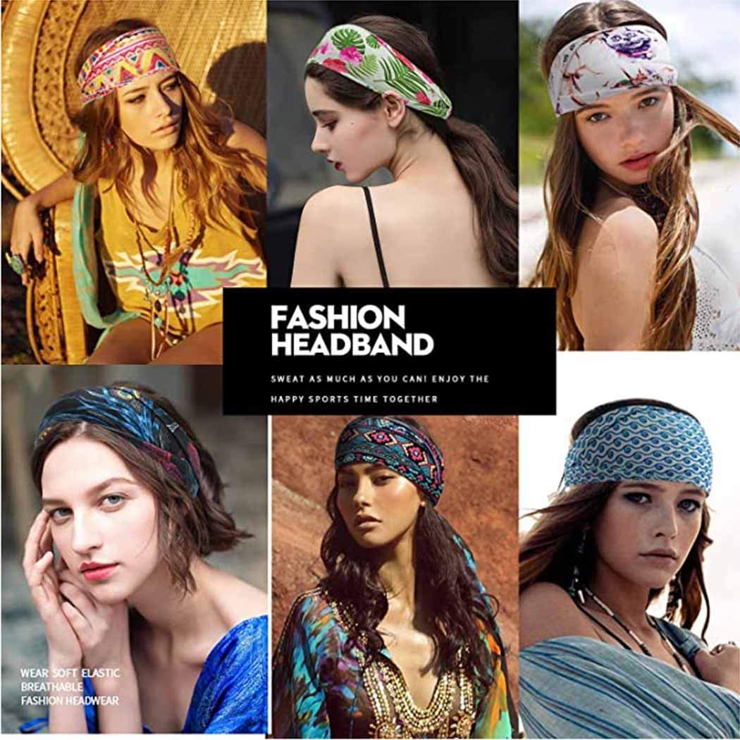 Boho szerokie opaski na głowę czarny nadruk chusty na głowę turban joga opaski przeciwpotne do włosów elastyczne kwiatowe rozciągliwe owijki na głowę tkanina opaski do włosów dla kobiet i