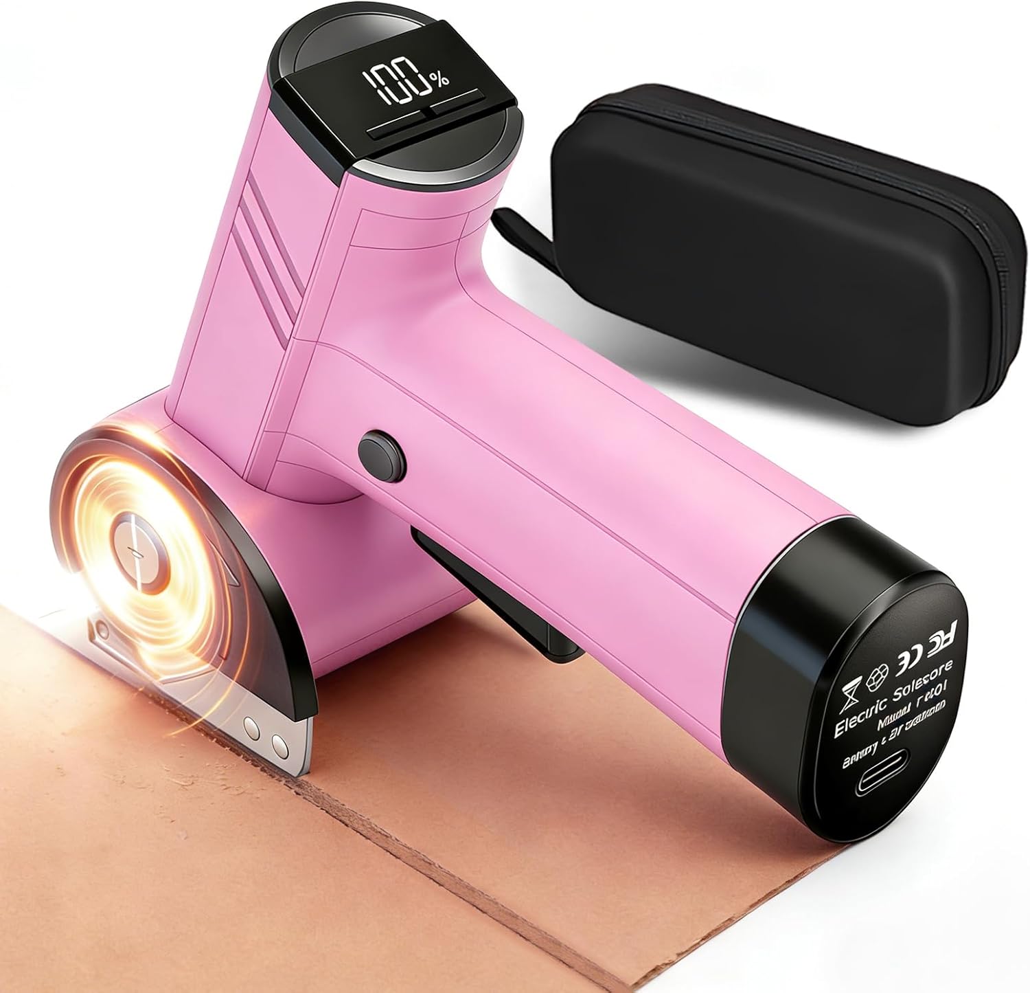 Cardboard Cutter Electric with Led Light, Cuts Up to 6mm Thick Material, Cordless 3level-Speed Power Shears,Pink Scissors for Fabric Carpet Mini Box Leather Plastic Strip, Gift for Father, Grandpa