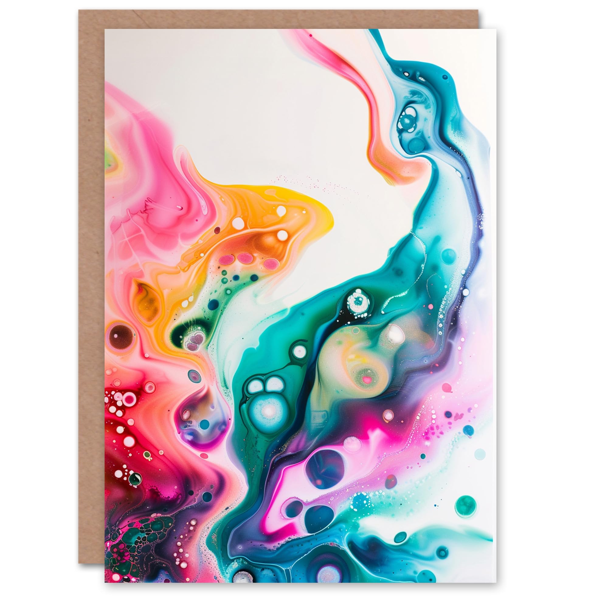 Artery8 Birthday Card Abstract Rainbow Dreamy Fluid Art Painting Blank Arty Art All Occasion Greeting Card