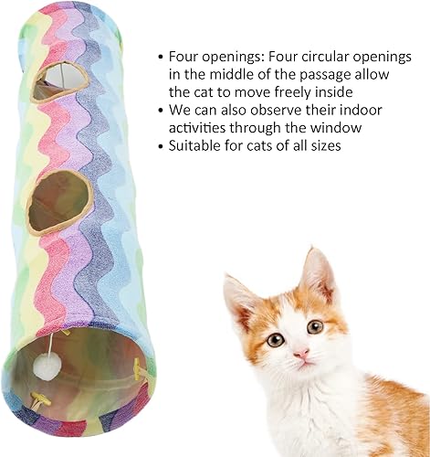 Miniatura 5 de Juguete de túnel de peluche para gatos, túnel plegable para gatos con bola, tubo de túnel de peluche para gatitos, papel arrugado para mascotas,