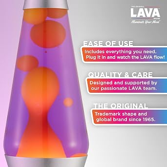 Lava Lamp 2125, Yellow Wax, Purple Liquid, Silver Base and Cap, Original 14.5 inch LAVA Motion Lamp to Illuminate Your Mood [Energy Class G]