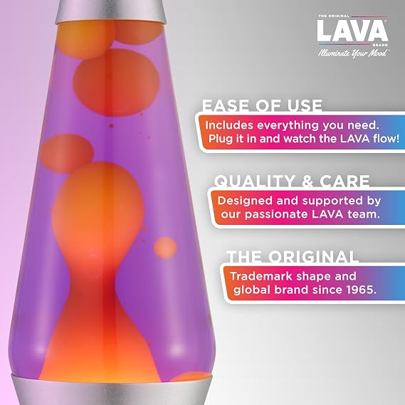 Lava Lamp 2125, Yellow Wax, Purple Liquid, Silver Base and Cap, Original 14.5 inch LAVA Motion Lamp to Illuminate Your Mood [Energy Class G]