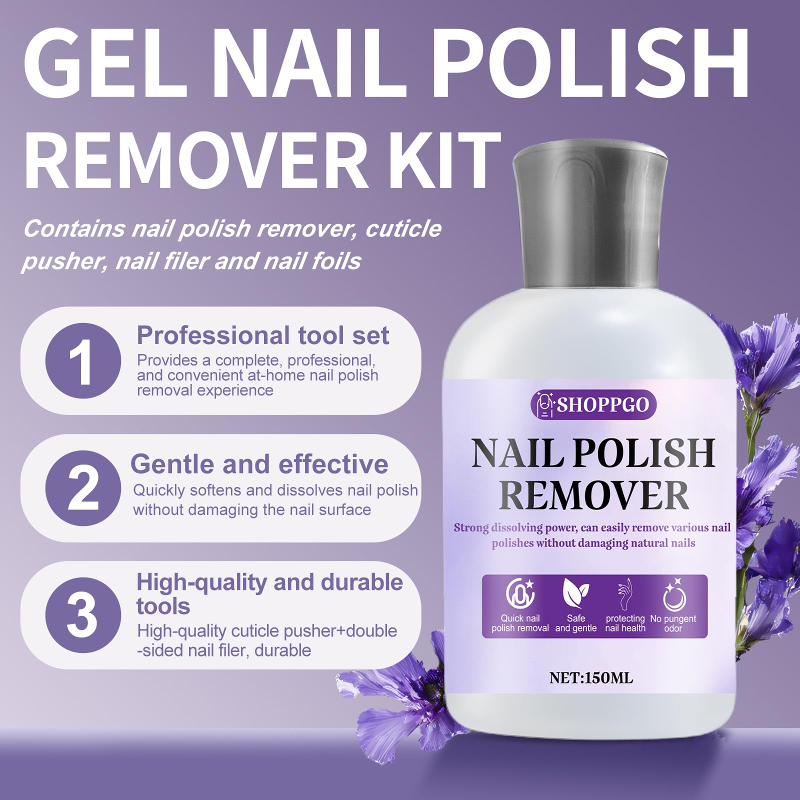Acetone Per Smalto Semipermanente, Acetone Rimuovi Semipermanente Unghie, con Lime e Spingicuticole, Rimuove Facilmente e Rapidamente lo Smalto, 150ml