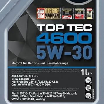 LIQUI MOLY Top Tec 4600 5W-30 1 L Synthesetechnologie Motoröl Art.-Nr.: 3755