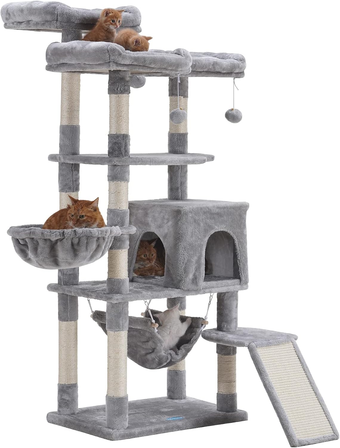 Hey-brother Multi-Level Cat Tree, Large Cat Tower with Bigger Hammock, 3 Cozy Perches, Scratching Posts, Stable for Kitten/Gig Cat Light Gray MPJ0026W : Pet Supplies