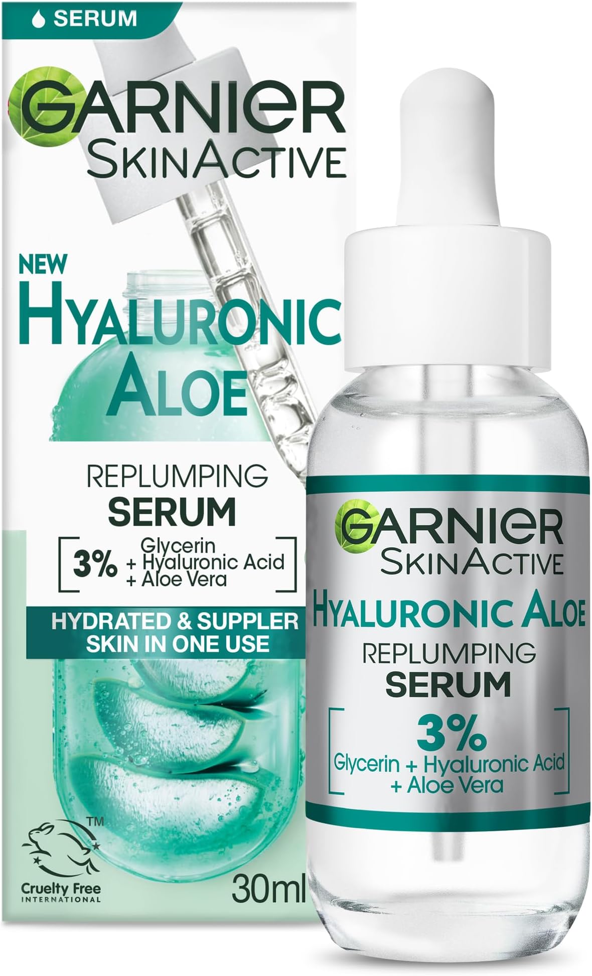 SkinActive Hyaluronic Aloe Super Serum, Replumps & Hydrates Skin Up to 10 Layers Deep, With 3% Hyaluronic Acid Aloe Vera & Glycerin, 30ml