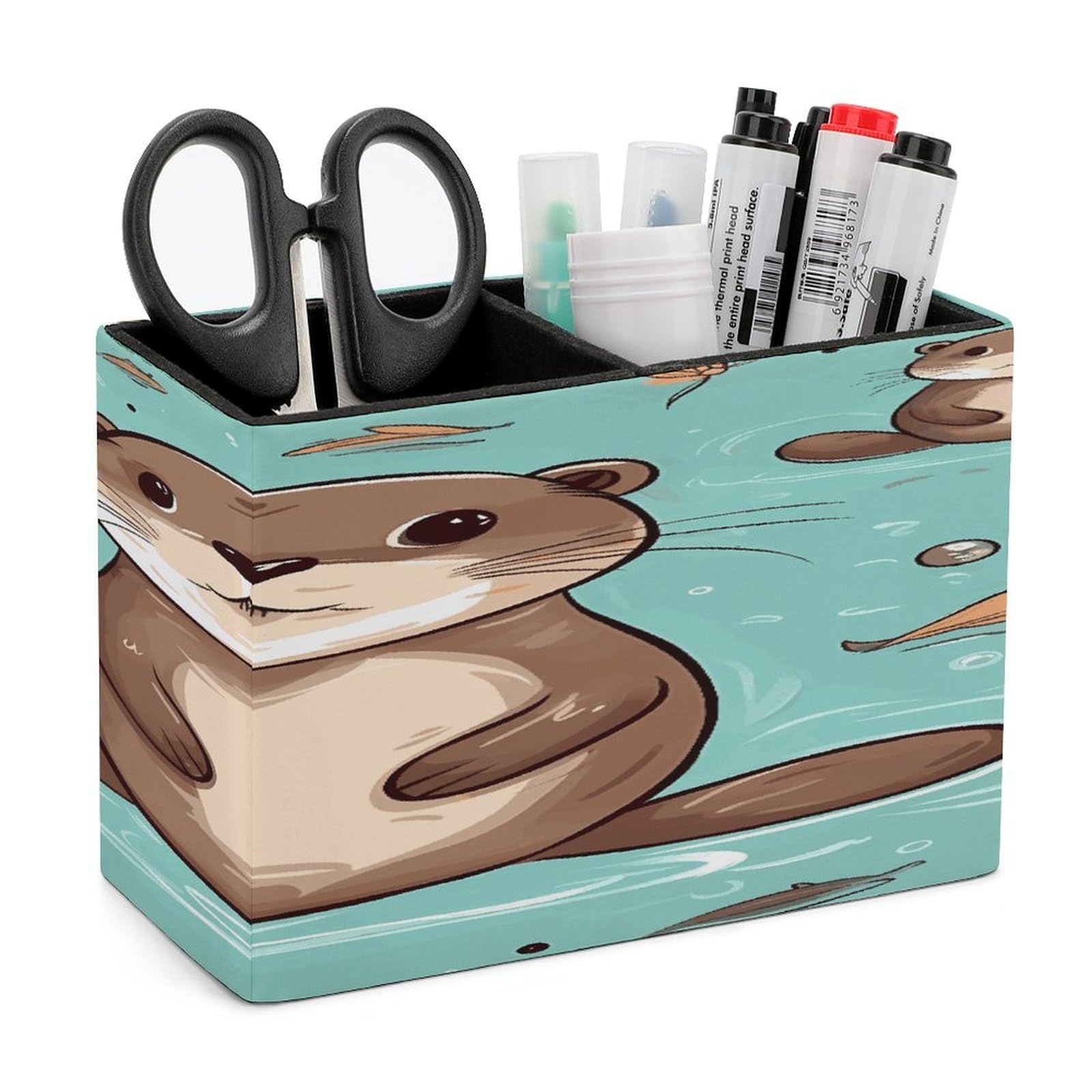Porte-stylos en cuir loutre pour bureau et pinceaux de maquillage