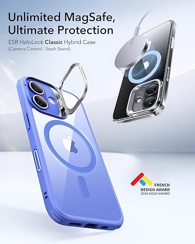 Vista 211 de ESR - Funda para iPhone 15 compatible con MagSafe, funda protectora de grado militar con soporte integrado, cubierta trasera resistente a