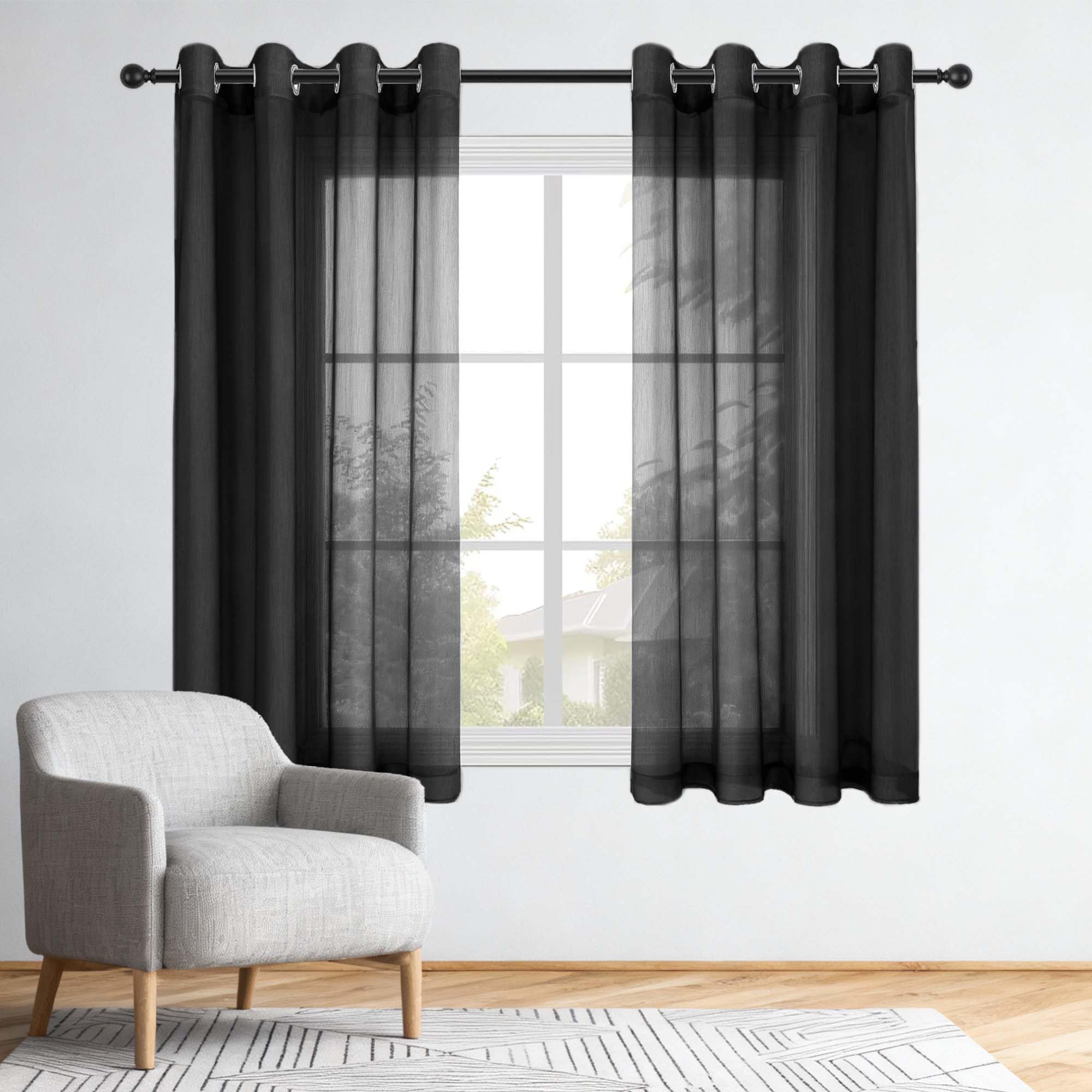 Rideau voilage 220 x 340 cm noir à oeillets et passe tringle pour fenêtre de chambre
