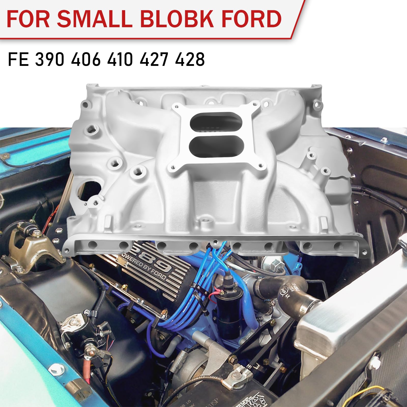 Collettore di aspirazione a doppio piano in alluminio per motore con guarnizioni, compatibile con Ford 332 5.4L, 352 5.8L, 360 5.9L, 390 6.4L, 406 6.6L, 410 6.7L, 427 7.0L, 428 7.0L