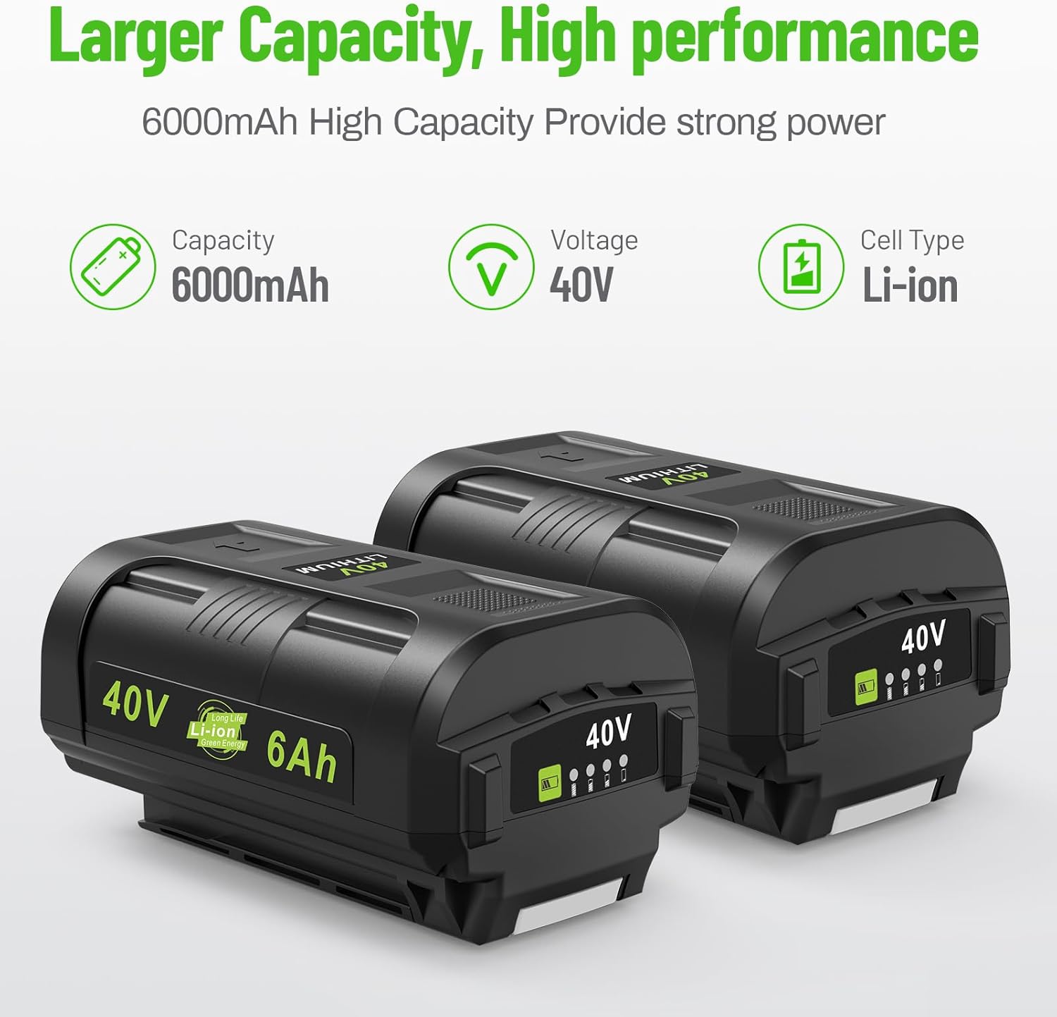 2 Packs OP4060 40V Max 6000mAh Lithium Battery Replacement for Ryobi with OP401 Charger