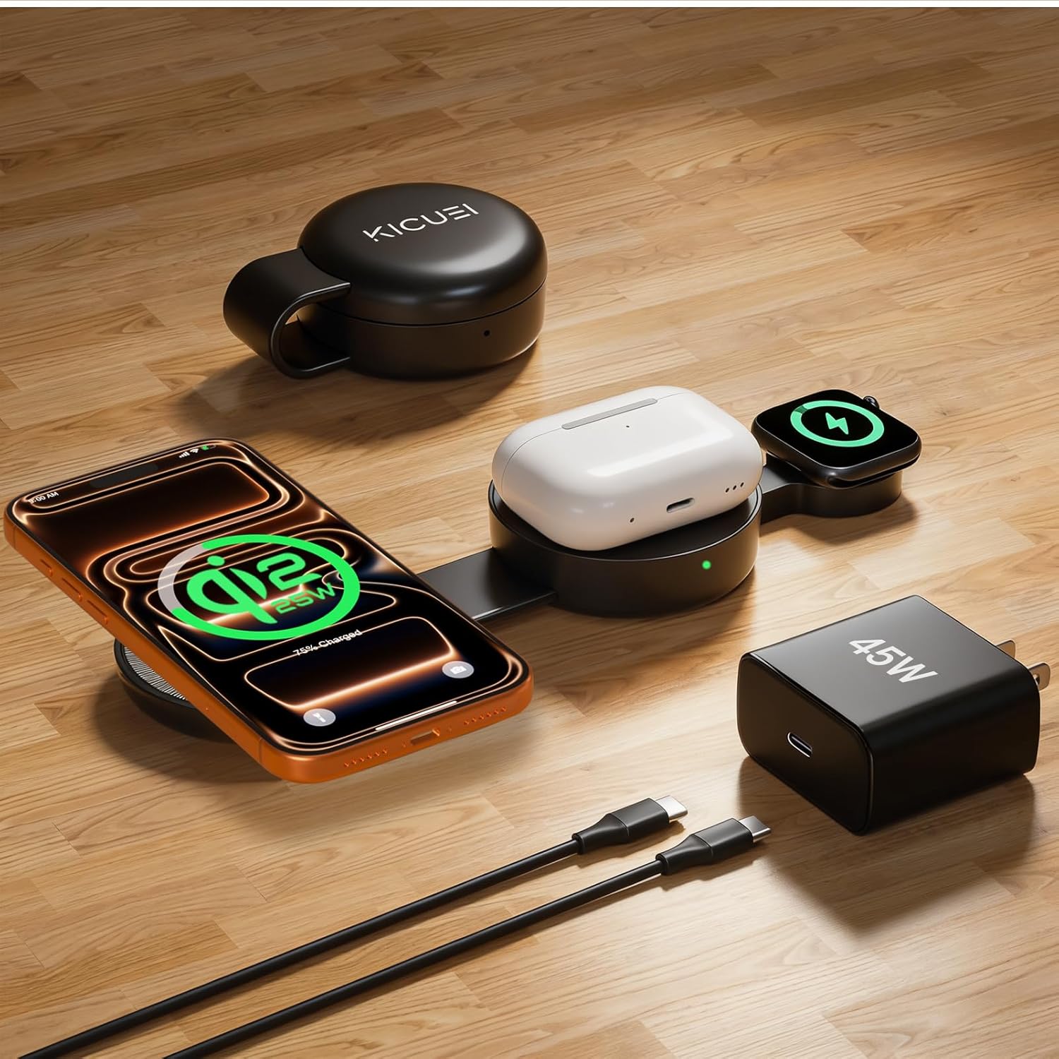 【2026 Upgraded】 Qi2.2 Certified 25W 3 in 1 Magnetic Wireless Charger, Foldable Travel MagSafe Fast Charging Station for iPhone 17/16/15/14/13/12 Series, Apple Watch, AirPods | 45W Adapter Included