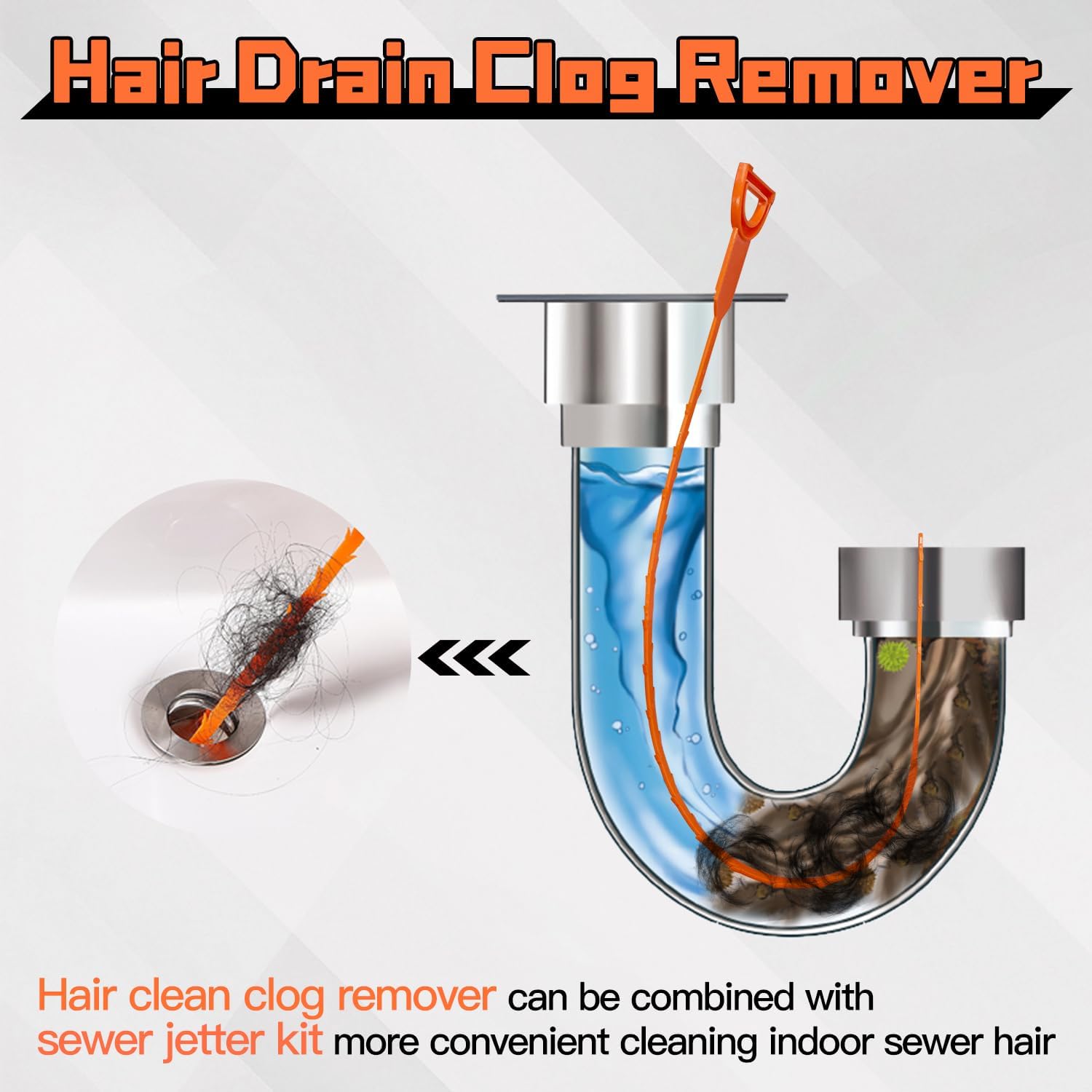 Sewer Jetter Kit for Pressure Washer 50FT,5800psi Drain Cleaner Hose 1/4 Inch Npt Corner, with 5 Sewer Jetting Nozzles Sealing Tape Pearl Corsage Pin Spanner Glove Drain Snake - Image 4