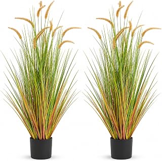 5FT 2-Pack Artificial Horsetail Grass, Fake Plants Indoor Outdoor, Yellow