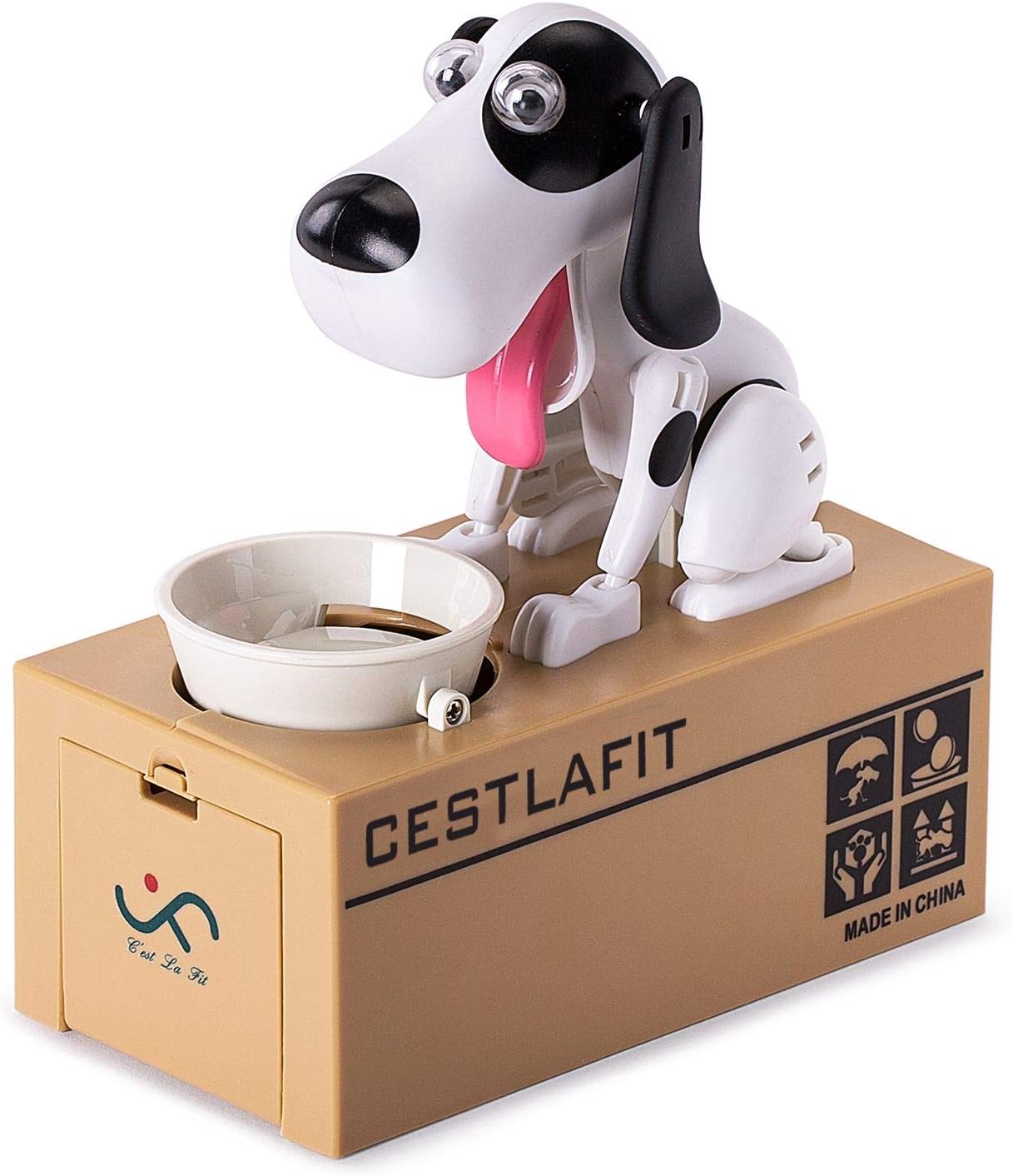 Cestlafit Cute Puppy Hungry Eating Dog Coin Bank, Doggy Coin Bank, Dog Piggy Bank, Coin Munching Toy Money Box