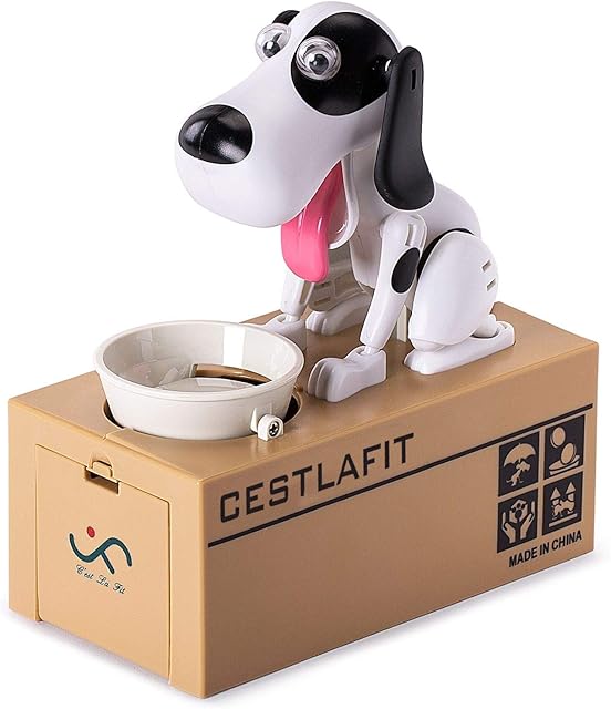 Cestlafit Cute Puppy Hungry Eating Dog Coin Bank, Doggy Coin Bank, Dog Piggy Bank, Coin Munching Toy Money Box