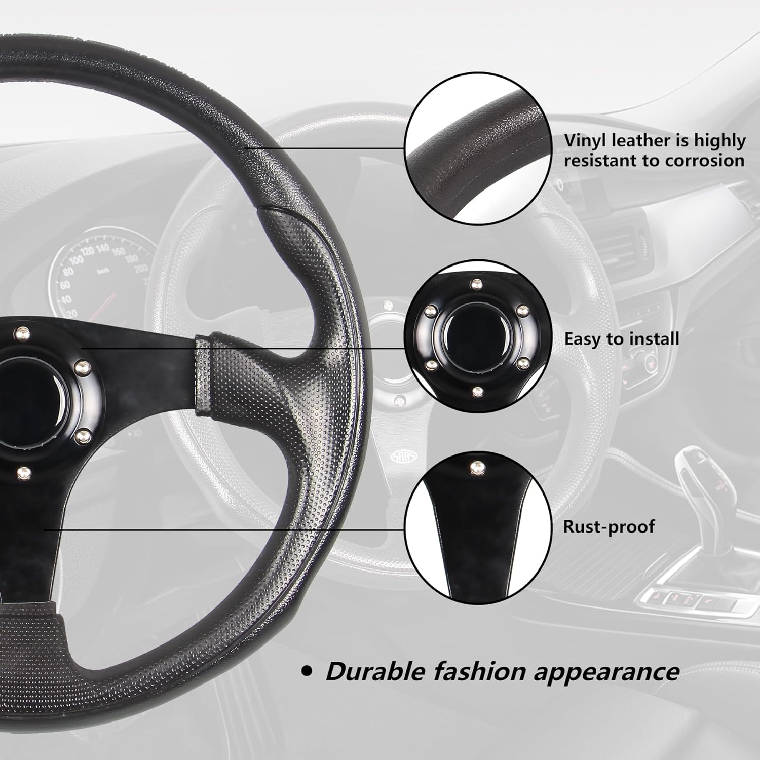 350mm Flat Corn Racing Drifting Steering Wheel 13.8”Universal PU Leather 6 bolt Car Steering Wheel with Horn Button
