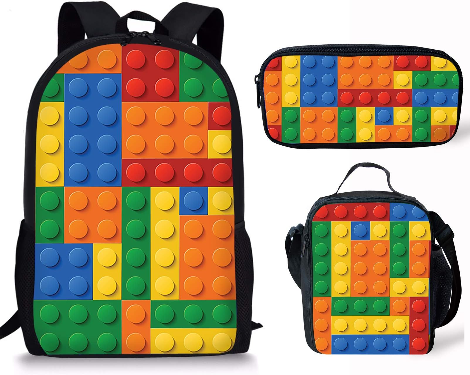 Micandle Building Block Animal School Backpack Lunch Bag Pencil case Set with Padded Straps 3D Cartoon Student Stylish Unisex Daypack for Boys Girls School Book Bags