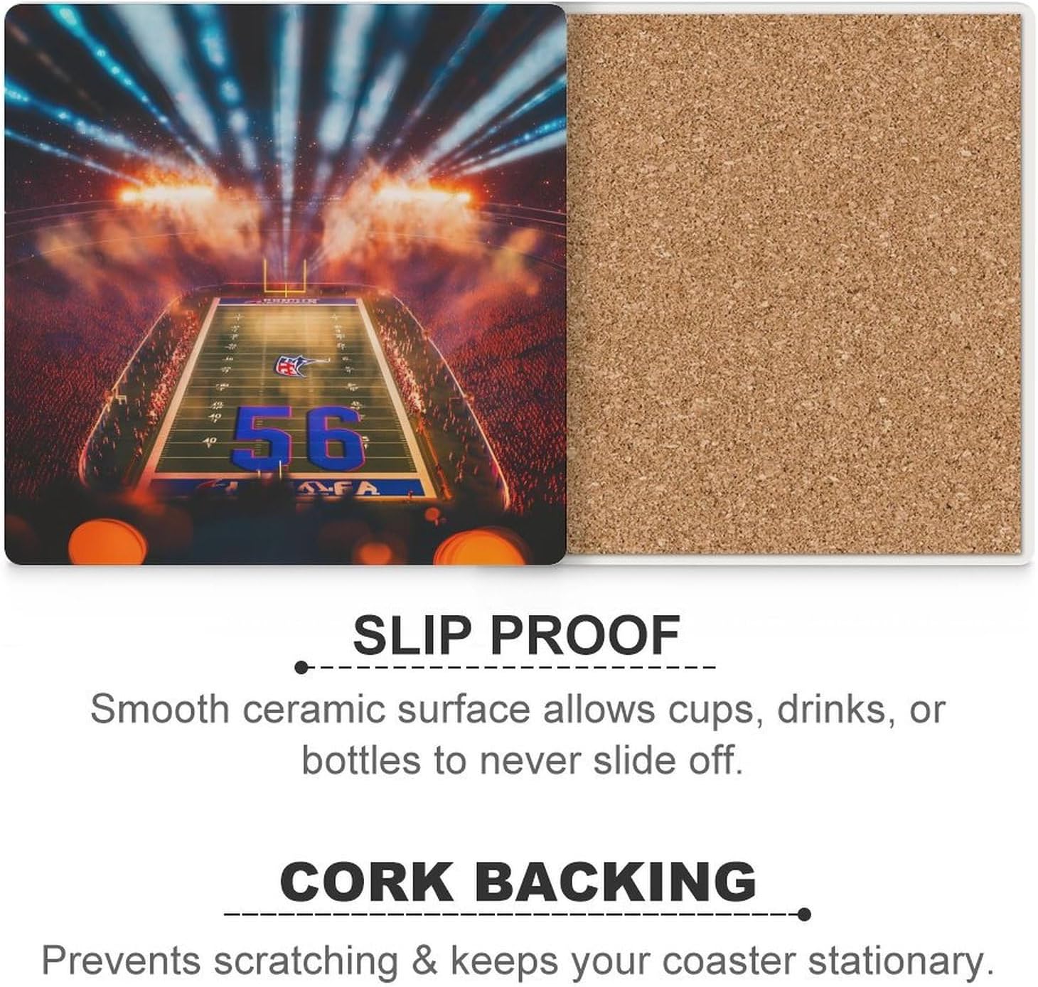 Football Field Ceramic Coasters Square Drinks Coaster Coffee Table Decor Table Coaster for Home Bar