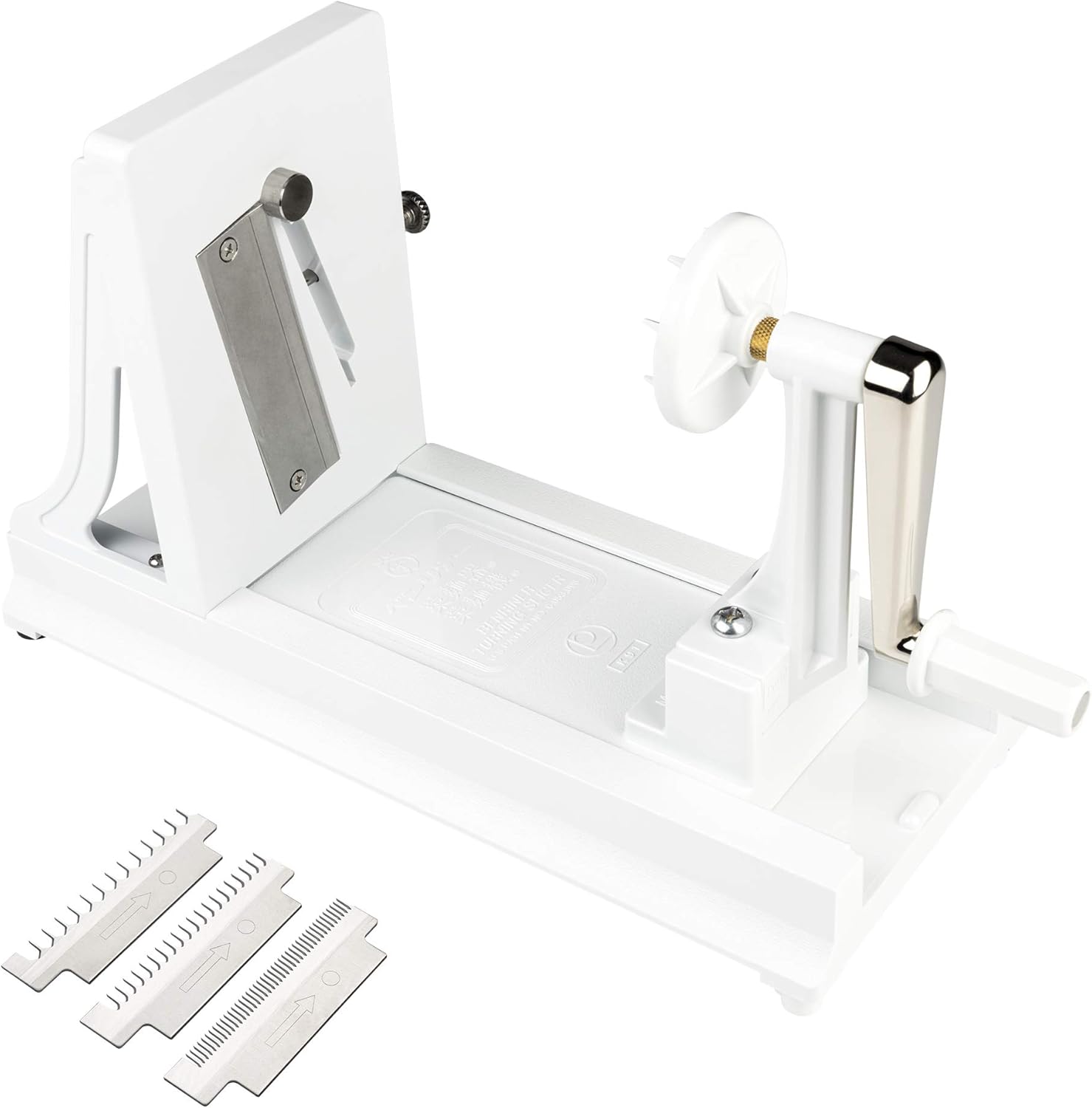 Benriner Mandolin Slicer made of ABS Plastic BPA Free - Horizontal White with 3 Interchangeable Blades, Stainless Steel Blades, 27 x 12 x 18 cm