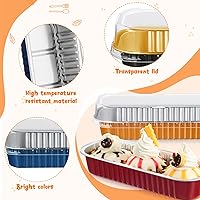 Vista 3 de 120 tazas desechables de aluminio para hornear de 7 onzas con tapas, molde cuadrado de papel de aluminio, mini moldes para hornear pasteles, pan