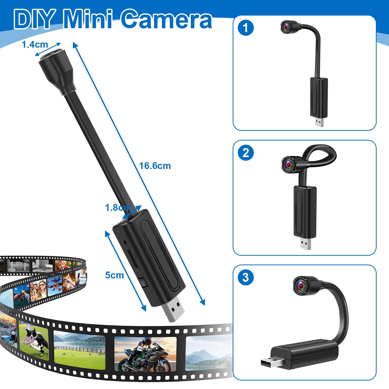 Mini Body Cam WiFi,Tragbare Mikro Kamera USB HD 1080P Kleine Kamera Innen mit Bewegungserkennung/Loop-Funktion, Videokamera für Meetings Reisen/Spaziergänge