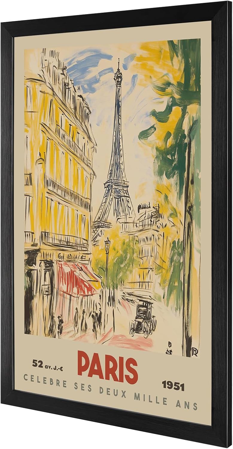 Paris Travel Canvas Posters Vintage Eiffel Tower Wall Art 1950s French Landscape Prints Painting For Living Room Bedroom Office Wall Decor 8x10in Flat Framed image 2