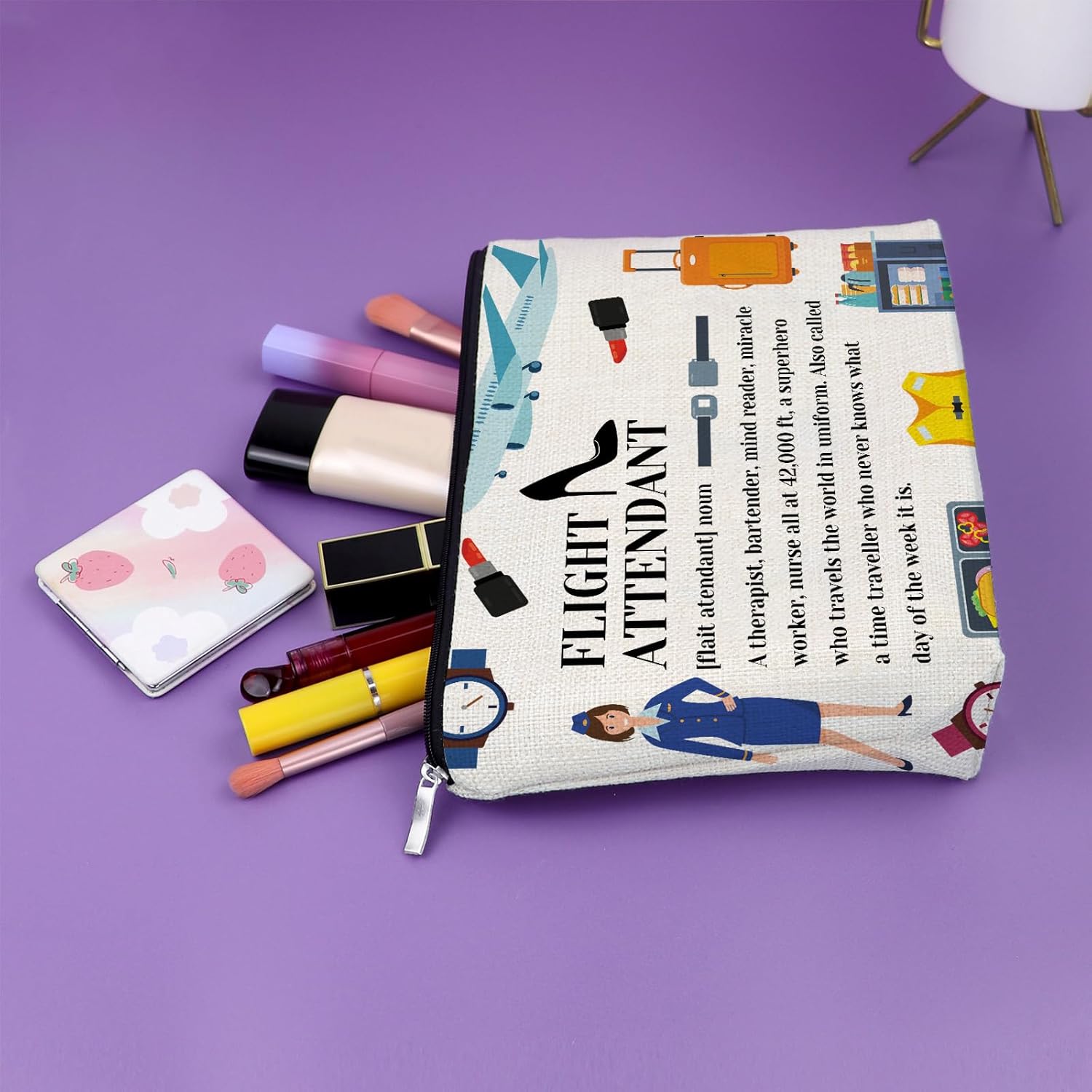 Flight Attendant Gifts Makeup Bag Aviation Gift for Women Flight School Graduation Gift for Her Daughter Sister Cosmetic Bags Appreciation Birthday Thanksgiving Retirement Gifts Cosmetic Travel Pouch - Image 5