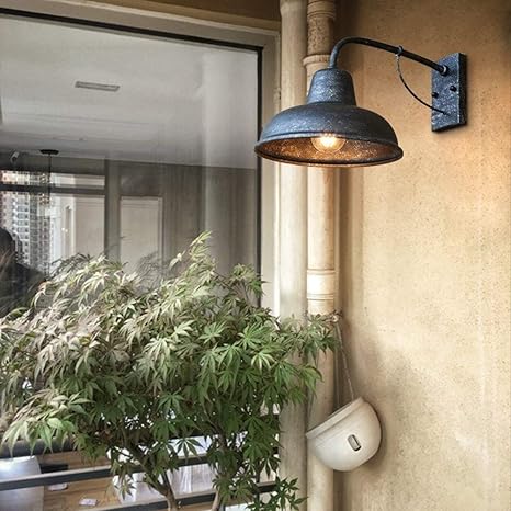 OZZKI OZZKI Wandmontage licht Amerikaans rustieke industriële wandlicht Zwarte afwerking IJzeren Lamp Cover Roestvrij staal Goizeneck wand SCONCE SLAAPKAMBAD BEDBAD LAMP Keuken Wandlamp Garage Graan Bin Res photo 2