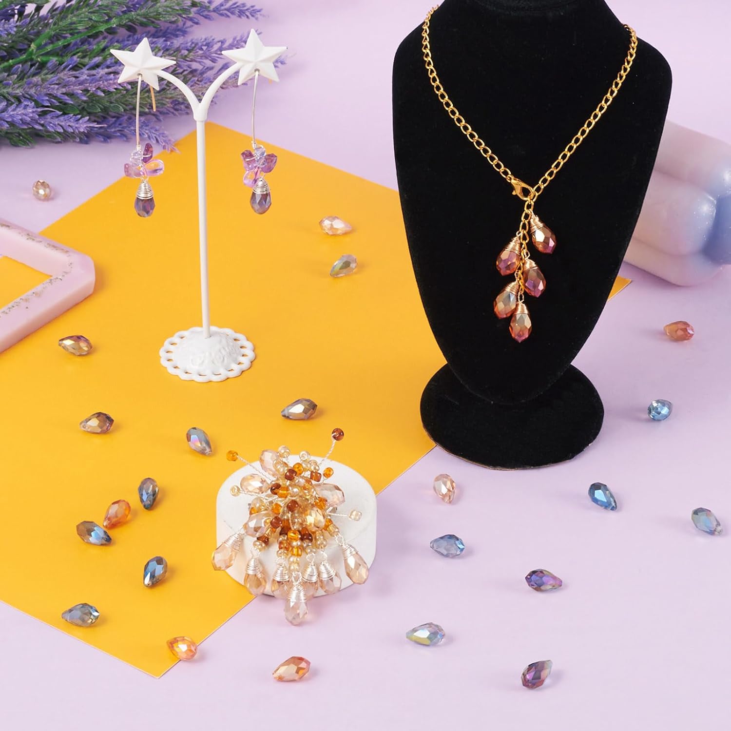 Craftdady 50Pcs Teardrop Glass Beads Faceted Mixed Colors Lustered Drop Spacer Loose Beads 8x13mm Briolette Top Drilled for Jewelry Craft Making - Image 3