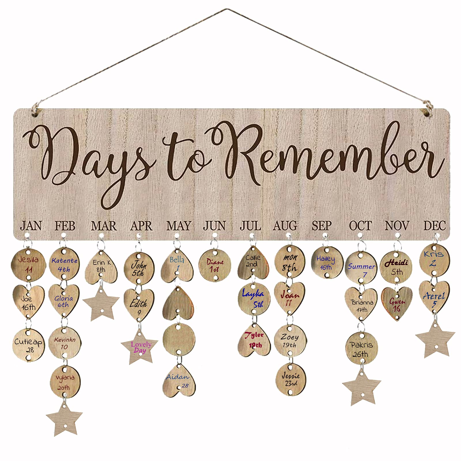 Gifts for Mom Birthday Tracker Calendar Board Wall Hanging with 110 Wood Tags for Home Office Classroom Decorative Plaque for Christmas Presents