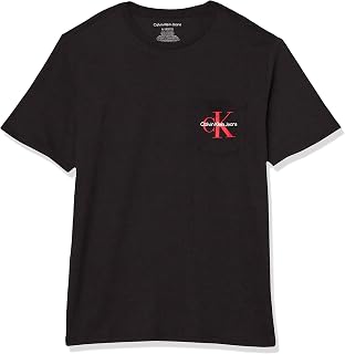 Boys' Short Sleeve Pocket Logo Crew Neck T-Shirt, Soft, Comfortable, Relaxed Fit, Black, 5