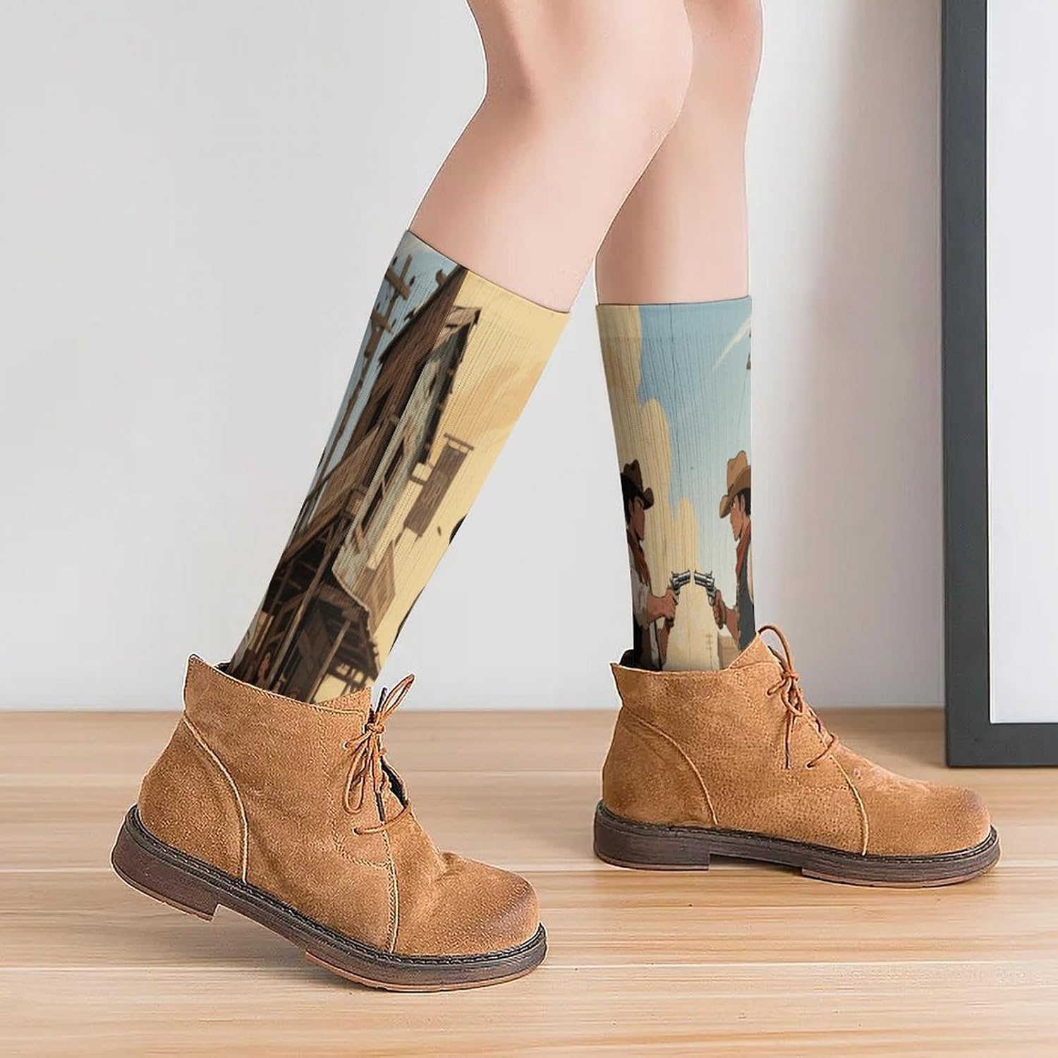 Cowboy Duel Crew Socks High Stocking Thermal Socks | Tube Socks-Breathable-Moisture-Soft-wicking for Hospital Pilates Yoga for women men Grippy for office and daily walking