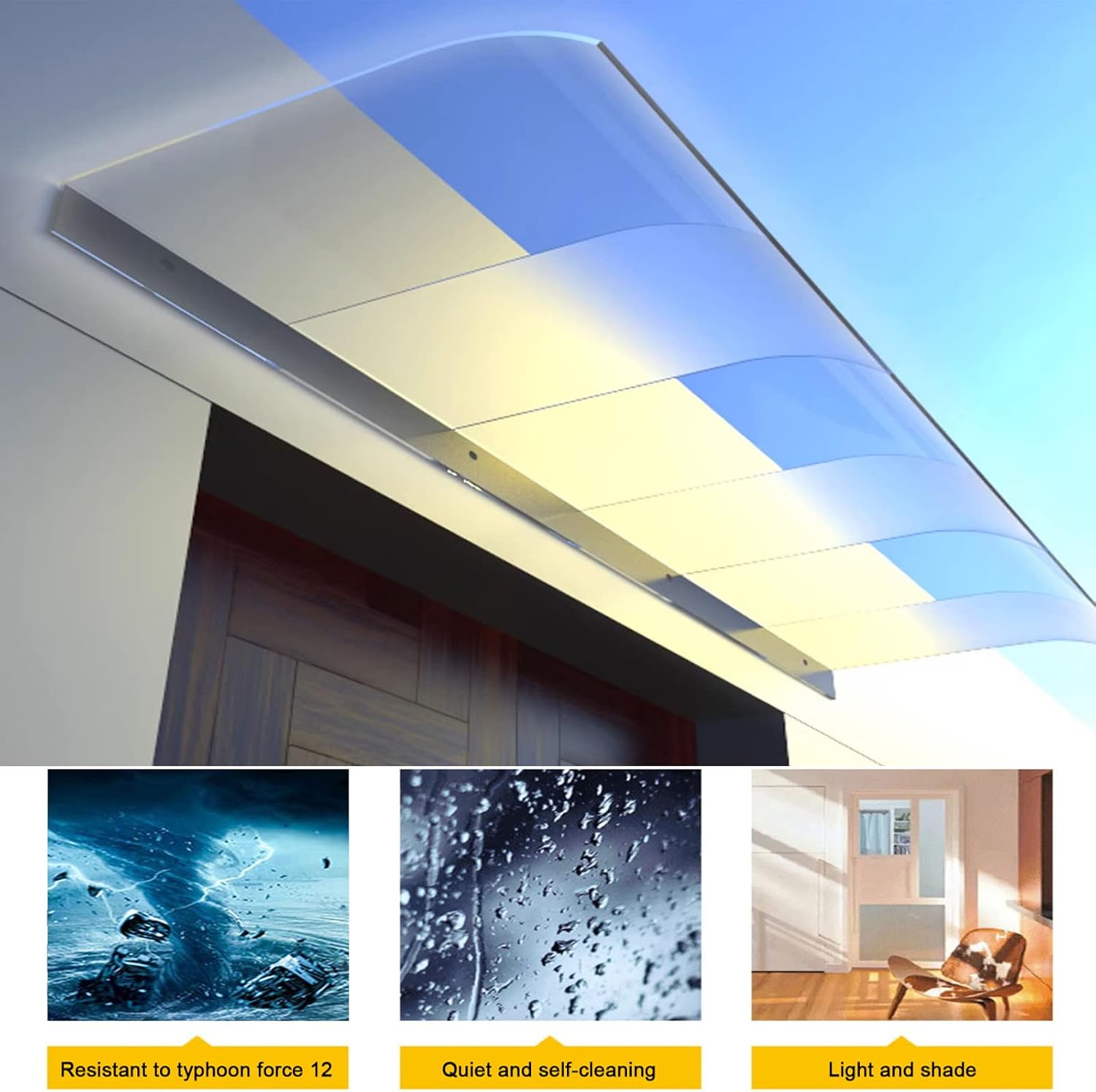 Invisible Front Door Canopy Awning Shelter Outdoor Window Rain Shelter Cover,Front/Back Door Porch Shelter,UV Resistant Polycarbonate Cover,with Accessories,for Patio Roofing (40x50cm/16 x20