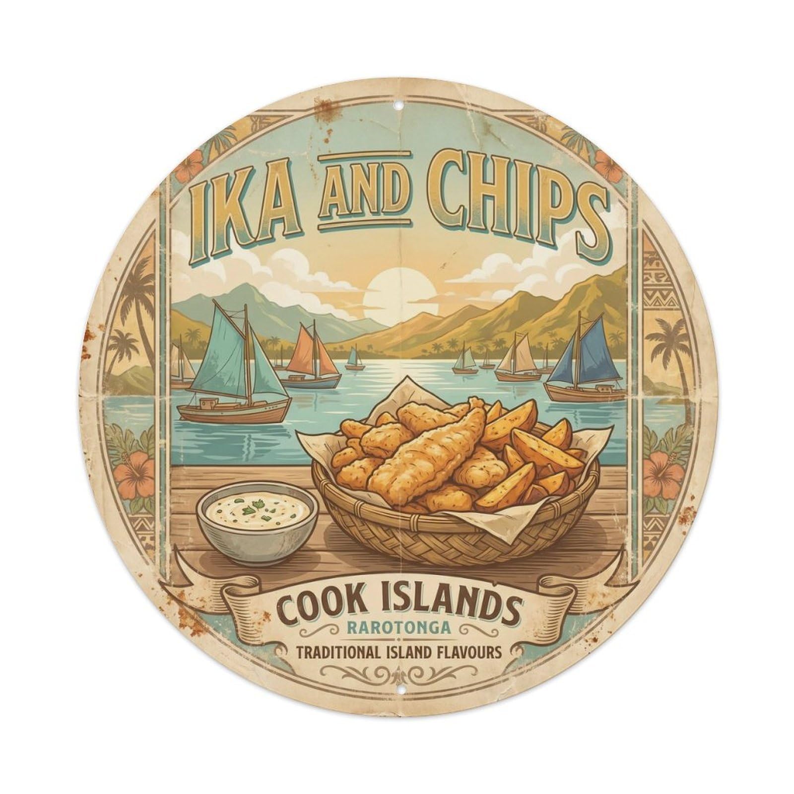 Cook Islands Fish Supper Retro Diner Culture Metal Tin Sign