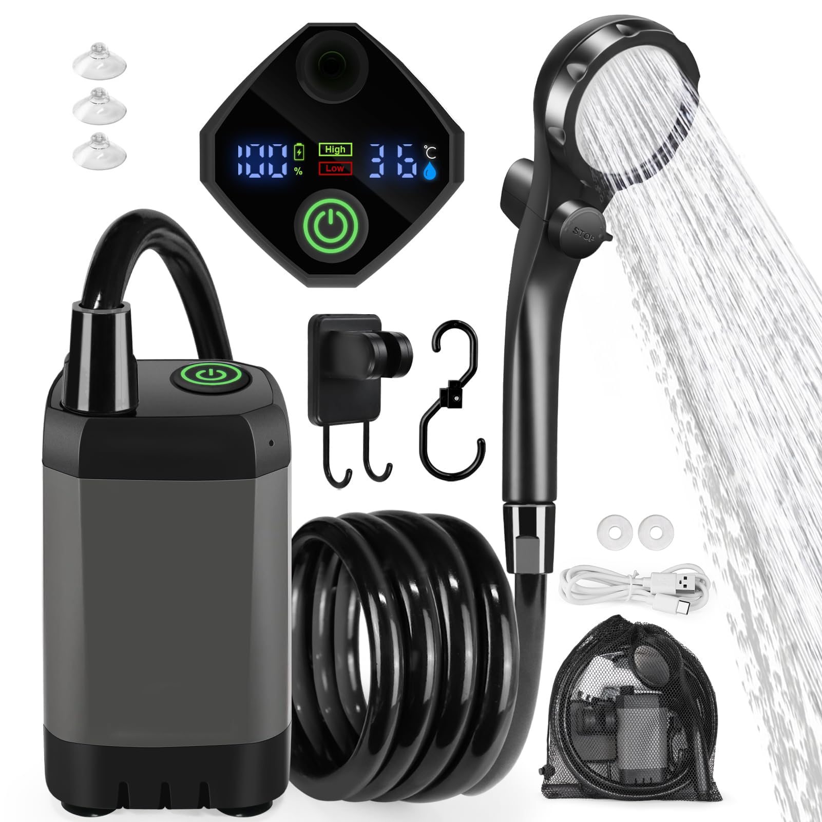 Amazon | ポータブルシャワー アウトドア 電動シャワー キャンプ